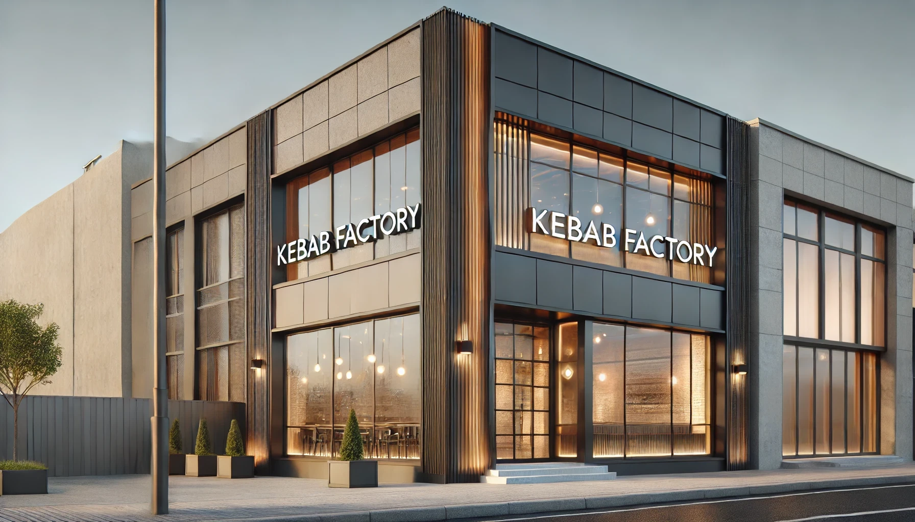 Façade de Kebab Factory, montrant l'extérieur du restaurant avec une ambiance accueillante